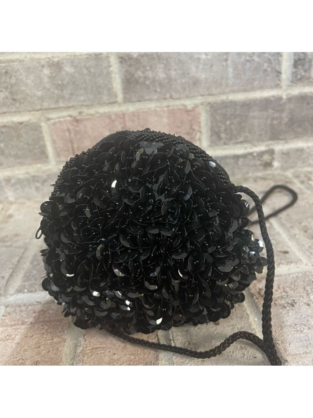 Black Sequin Pom-Pom Bag